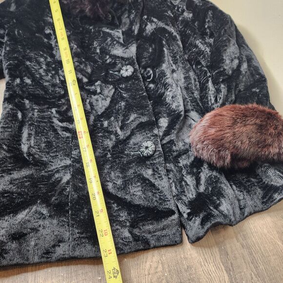 Vintage 60s Persian Velvet Coat Faux Mink Fur Trim Collar Cuffs Womens Small-Med - Picture 9 of 13